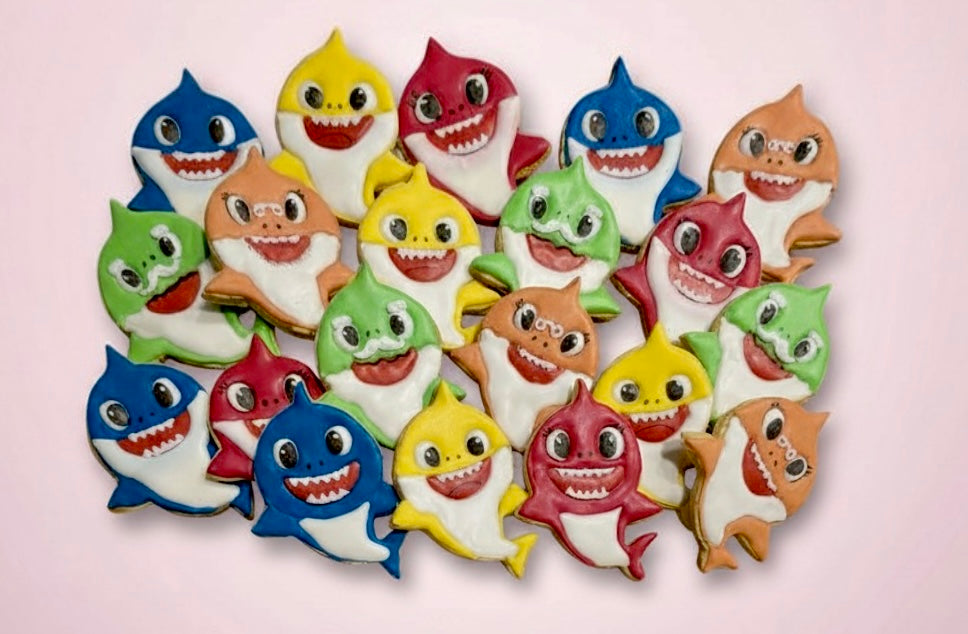 🎉 Biscotti decorati – Box Squali colorati (ispirati a Baby Shark) 🦈